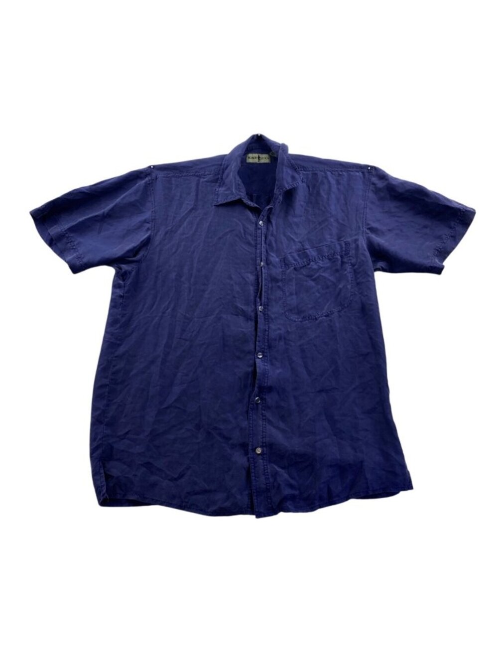 Robert Stock Mens Shirt Medium Purple 100% Silk Short Sleeve Button Up Casual